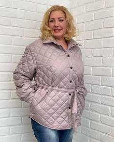 Жіноча осінка стьобана куртка на кнопках із поясом великих розмірів батал "Spring"