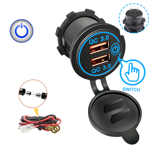 Адаптер встраиваемый в авто/мото 2xUSB 3.0, прикуриватель в авто 12V ...