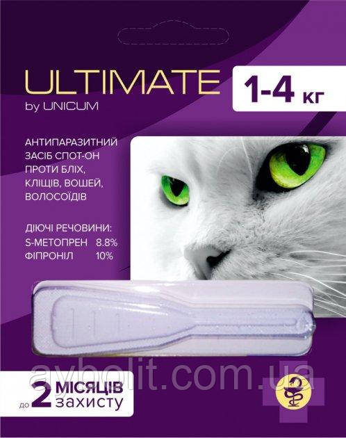 Краплі від бліх, кліщів, вошей і волосоїдів Unicum Ultimate для кішок 1-4 кг 0.6 мл (UL-041) 4820150203023