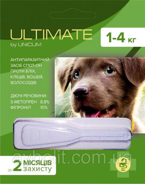 Краплі від бліх, кліщів, вошей і волосоїдів Unicum Ultimate для собак 1-4 кг 0.6 мл (UL-043) 4820150203047
