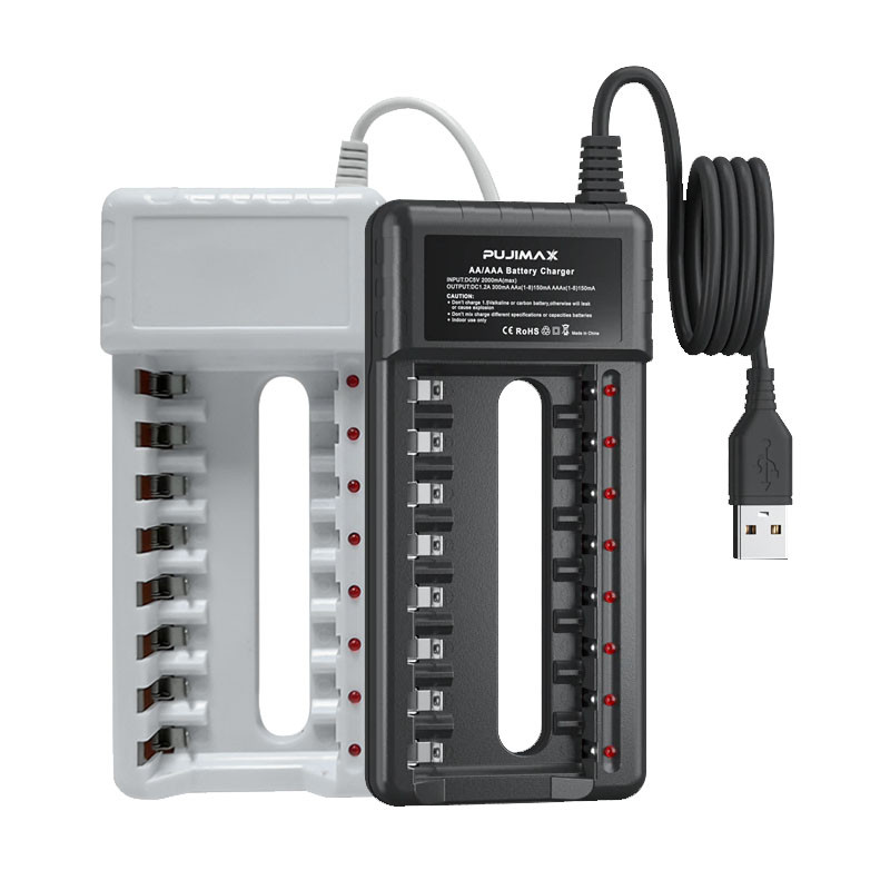 Зарядний пристрій USB PUJIMAX CH8 для NiMh NiCd акумуляторів АА, ААА, струм 150 мА незалежне заряджання 8 банок