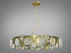 Люстра підвіс із скляними елементами, 10 ламп, діаметром 80 см, колір золота