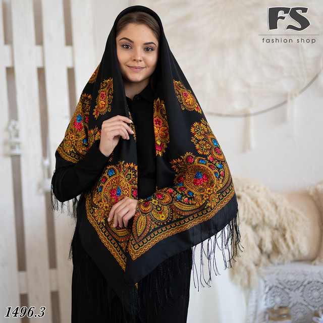 велика шерстяна чорна хустина корона