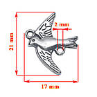 Набір 2 шт Конектори 21 мм для Біжутерії, Птах на 2 Вушка, Метал Сріблястий, Фурнітура на Прикраси, фото 2