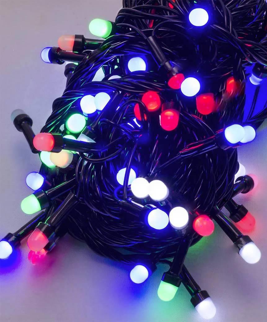 Гірлянда лінза 200 LED, Мультик колір, чорний дріт, 10метров