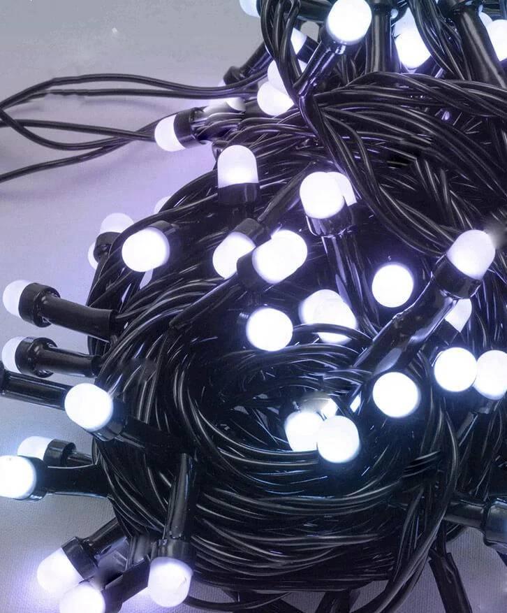 Гірлянда лінза 200 LED, Білий колір, чорний дріт, 10метров