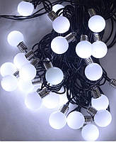 Гирлянда лампочки 30LED, Белый цвет, черный провод, 7м+переходник, 25мм лампочка