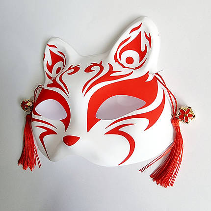Маска Кіцуне Японської Лиси Kitsune червона No4, 18х17 см, фото 3