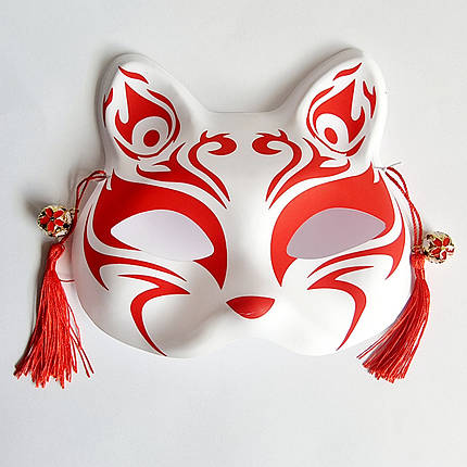 Маска Кіцуне Японської Лиси Kitsune червона No4, 18х17 см, фото 1