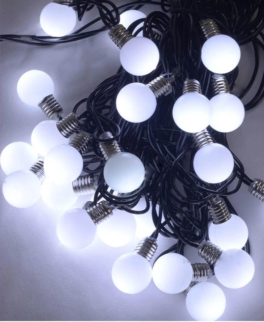 Гірлянда лампочки 20 LED, Білий колір, чорний дріт, 7 м + перехідник, 18 мм лампочка