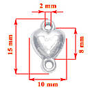 Набір 2 шт Конектори 15 мм для Біжутерії, Серця на 2 Вушка, Метал Сріблястий, Фурнітура для Прикрас, фото 2