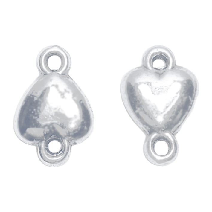 Набір 2 шт Конектори 15 мм для Біжутерії, Серця на 2 Вушка, Метал Сріблястий, Фурнітура для Прикрас, фото 1