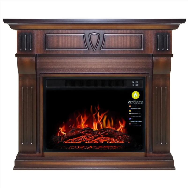 Камінокомплект ArtiFlame Beethoven AF23S Махагон Коричневий Антик (зі звуком) з ефектом живого вогню