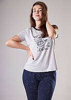 Пижама женская бриджи горошек и футболка с печатным рисунком, размеры 46-52