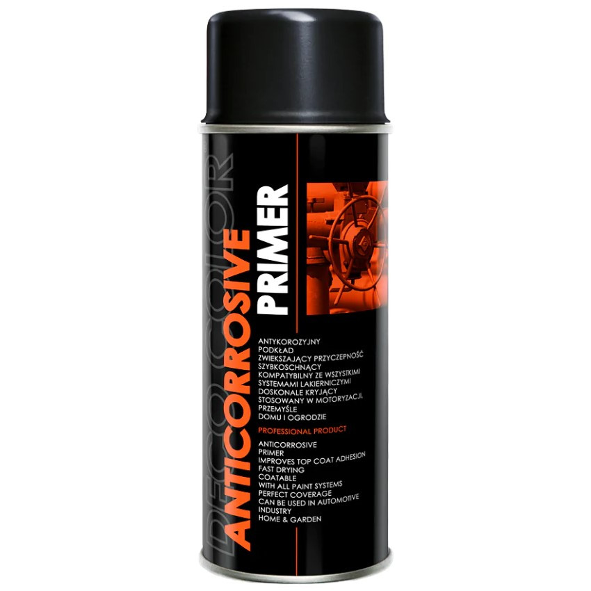 Антикорозійний аерозольний ґрунт Deco Color Anticorrosive Primer 400 мл чорний, фото 1
