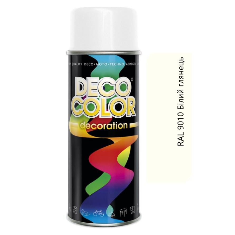 Аерозольна декоративна фарба Deco Color Decoration RAL 9010 Біла 400 мл, фото 1