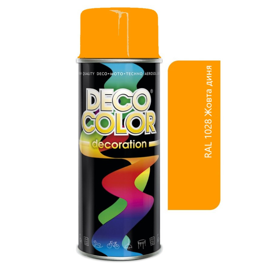 Аерозольна декоративна фарба Deco Color Decoration RAL 1028 Жовта диня 400 мл, фото 1