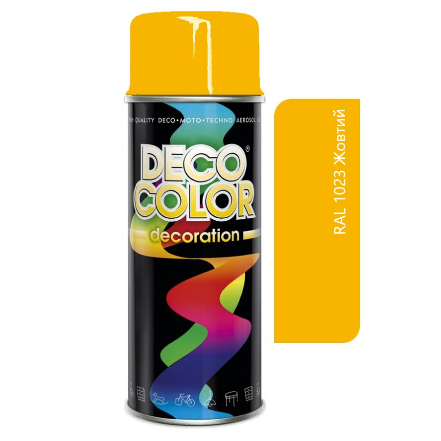 Аерозольна декоративна фарба Deco Color Decoration RAL 1023 Жовта 400 мл