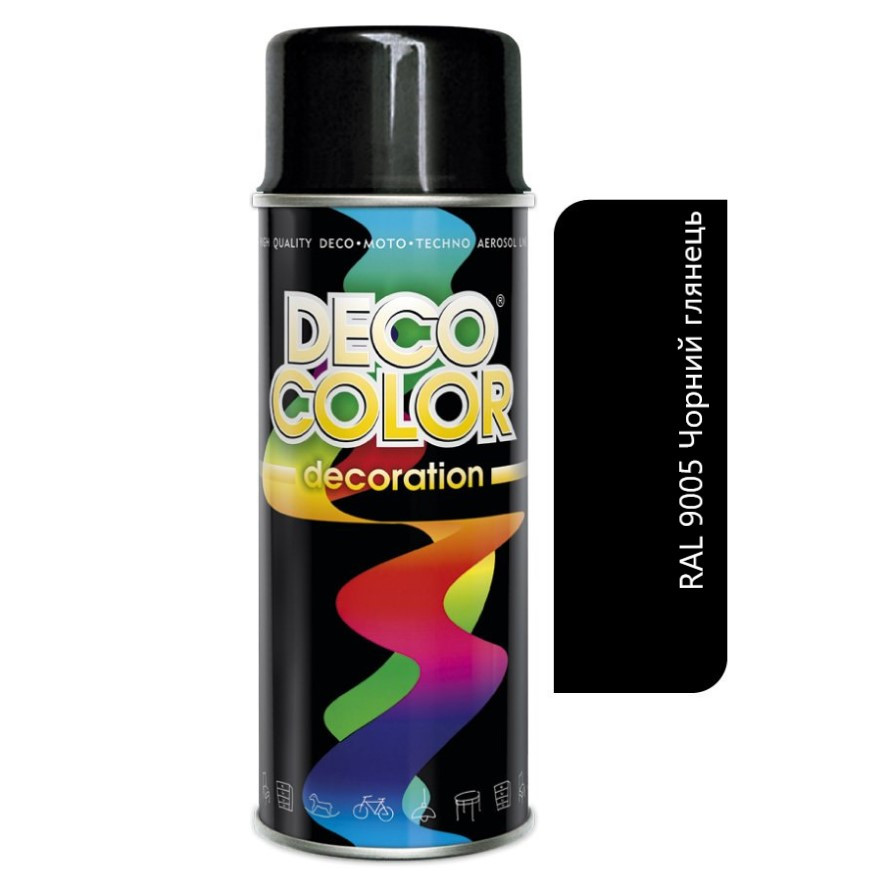 Аерозольна декоративна фарба Deco Color Decoration RAL 9005 Чорна 400 мл, фото 1