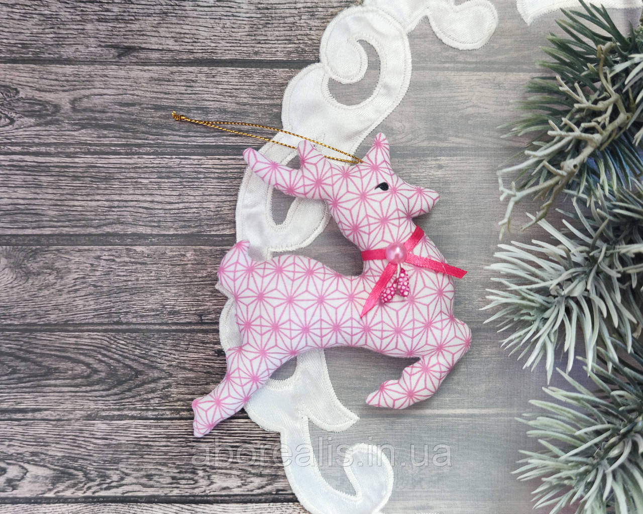 Іграшка на ялинку "Олень" рожевий, фото 1