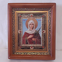 Икона Татьяна святая мученица, лик 10х12 см, в коричневом деревянном киоте с камнями