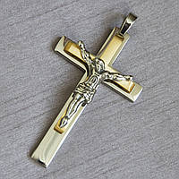 Крестик двухцветный Иисус Христос из медицинской нержавеющей стали 316L от Stainless Steel размер 75 х 45 мм