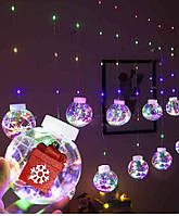 Гірлянда Штора кульки-роса LED, "Подарунок", 10 шт. + перехідник, 3 м*0,8 м, Мультик колір