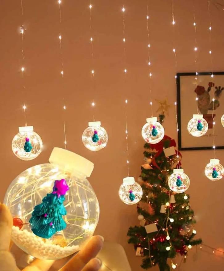 Гірлянда Штора кульки-роса LED, "Ялинка", 10 шт. + перехідник, 3 м*0,8 м, Теплий білий колір
