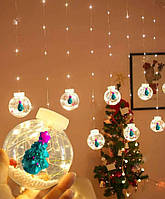 Гірлянда Штора кульки-роса LED, "Ялинка", 10 шт. + перехідник, 3 м*0,8 м, Теплий білий колір