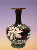 Старинная коллекционная медная ваза Cloisonne 17 см, с ручной росписью и эмалью
