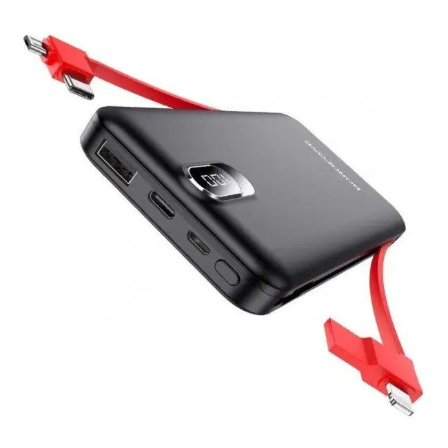 Повербанк 10000mAh УМБ BOROFONE BJ2 із вбудованими кабелями, чорний, фото 1