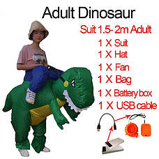 Надувний костюм зеленого динозавра RESTEQ для дорослого, хелловін, косплей. Неси мене динозавр, фото 2