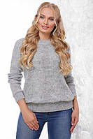 Теплий жіночий ошатний в'язаний светр великий розмір сірий