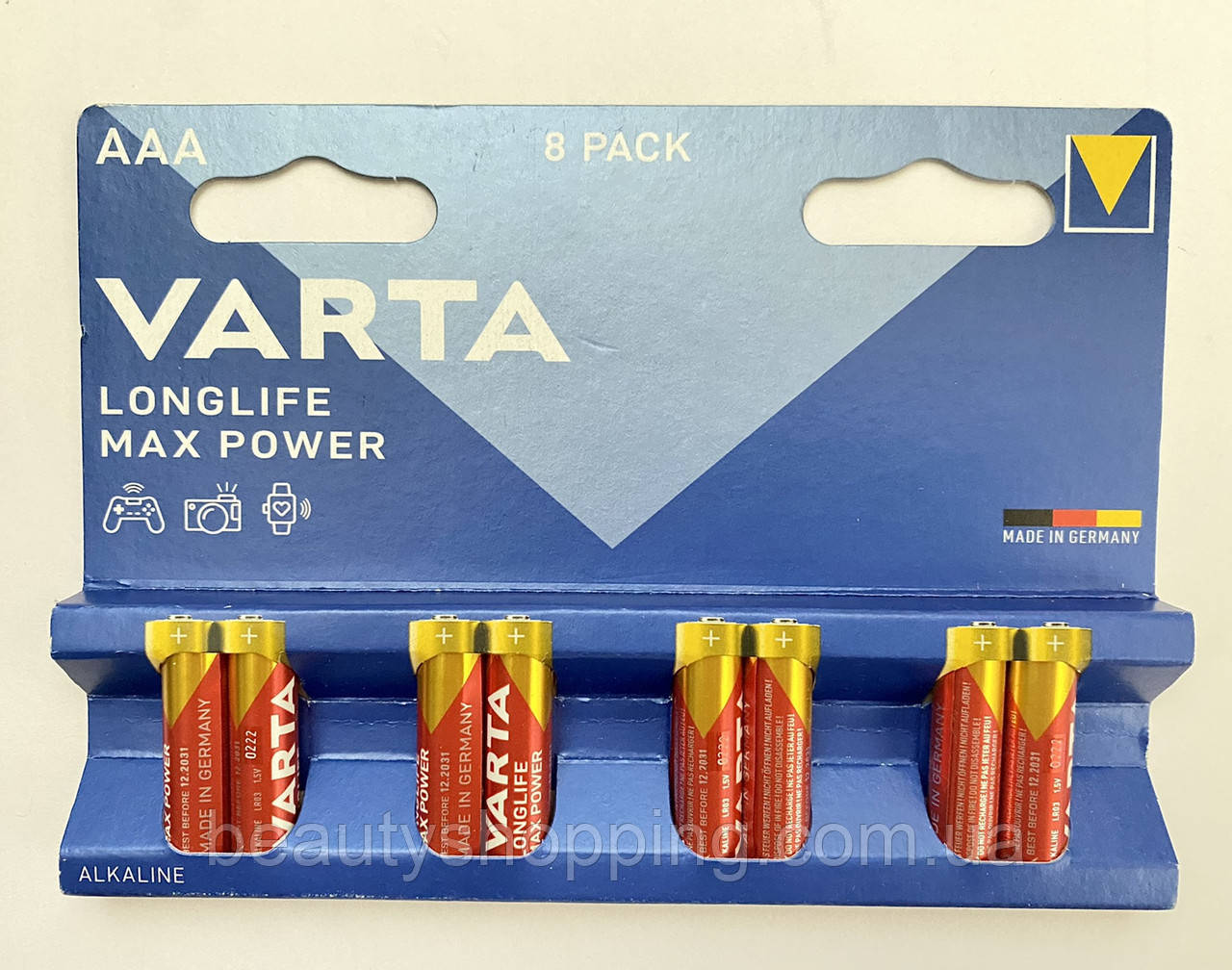 Varta Longlife Max Power Alkaline AAA батарейки 1.5V LR03 8шт блістер