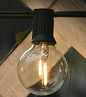 Гірлянда лампочки вулична, Белт-лайт, 6 метрів, 20 прозорих ламп, тепло білий. 4см лампа