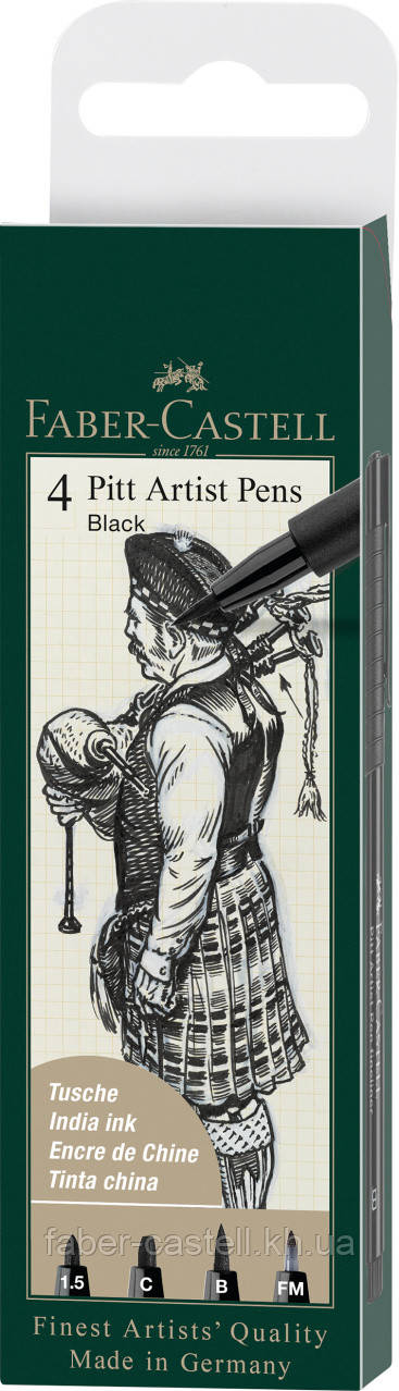 Набір ручок капілярних Faber-Castell PITT ARTIST PEN Black (C, B, 1,5, FM) колір чорний 4 шт., 167153