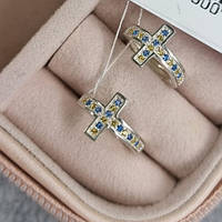 Серебряные серьги в форме христа с голубыми и желтыми фианитами, 925 пробы