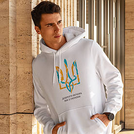 Худі з патріотичним принтом "герб України - доброго вечора" толстовка кенгуру з легким начісом LUX осінь-весна