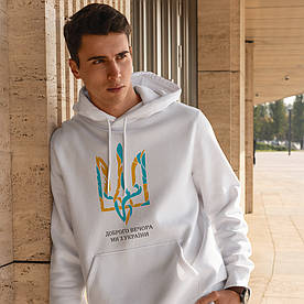 Худі з патріотичним принтом "герб України - доброго вечора" толстовка кенгуру на флісі осінь-зима LUX
