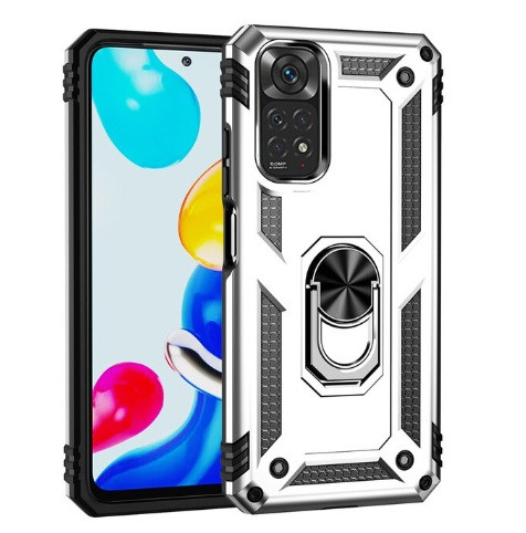 Чохол Armor для Xiaomi Redmi Note 11 Pro протиударний з кільцем Срібло