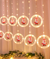 Гирлянда штора Фигурки-LED, "Дед мороз", 2.5м х 0.7м Теплый белый цвет