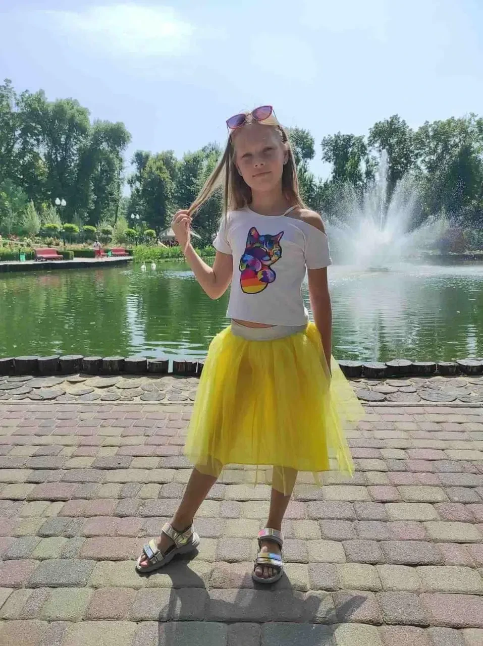 Фатинова двошарова жовта спідниця для дівчинки дитяча зі сріблястим поясом р. 104-170