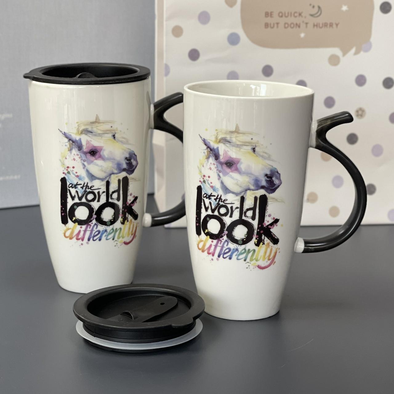 Чашка "Пегас", мікс, Термочашка керамическая с крышкой "Пегас", фото 1