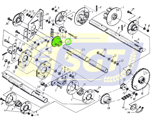 Зірочка ланцюгова z16 (d=25) привода очищувача на комбайн