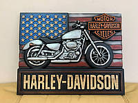 Картина из дерева, панно мотоцикл "Harley Davidson"