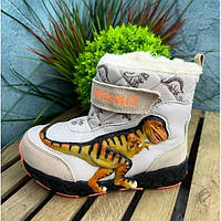 Дитячі черевики, що світяться зимовими на липучці, «Dinosoles» T-REX, бежеві