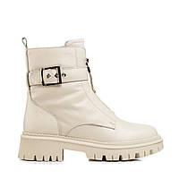 Ботинки зимние женские кожаные молочные на низком каблуке Lifexpert