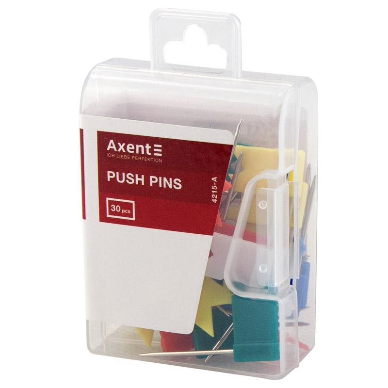Кнопки-прапорці кольорові в пластиковому боксі 30 штук Axent
