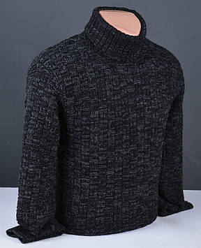 Чоловічий теплий светр під горлом чорний Туреччина 7084