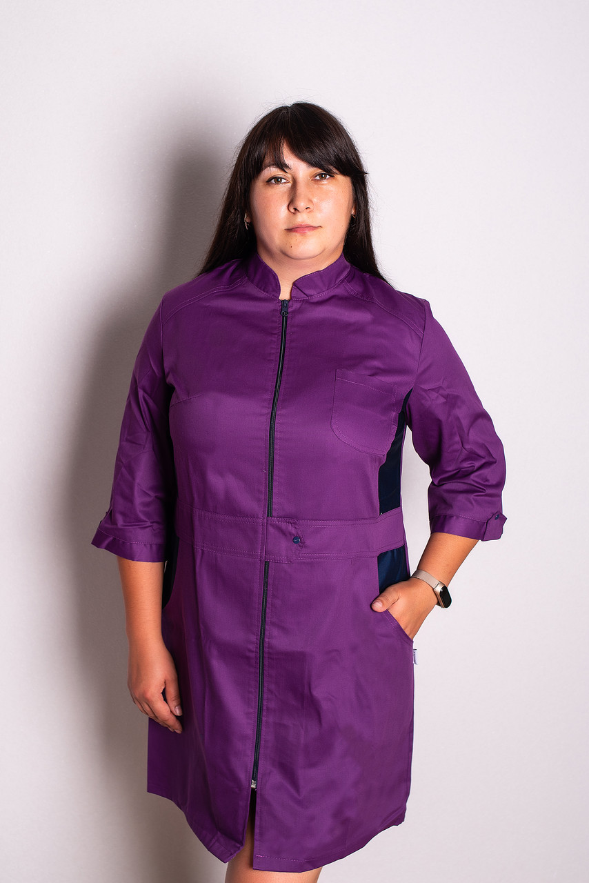 Халат медичний жіночий Леся (коттон, баклажан-синій, р. 40-64) Марія, фото 1